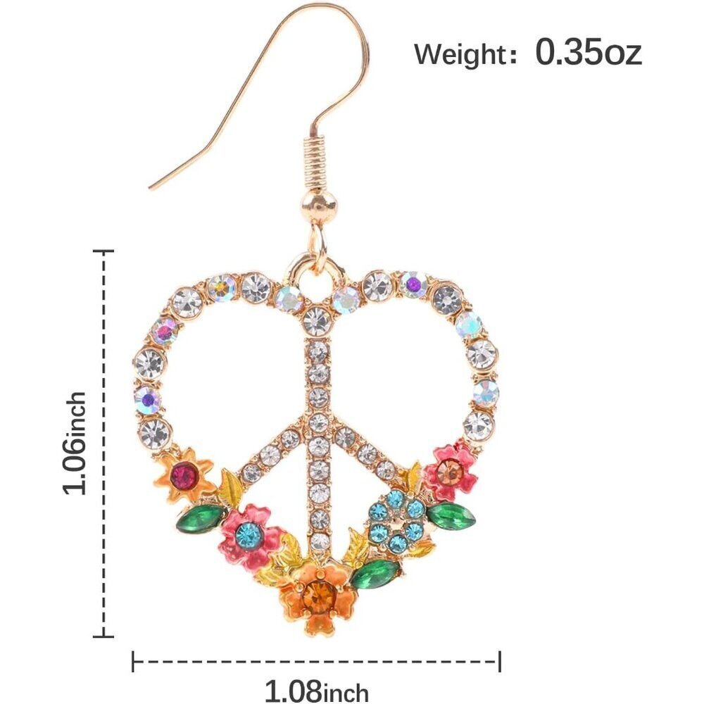 Peace Sign Heart Earrings Silver Gold Dangle Jewelry Women's Gift - Picture 6 of 6